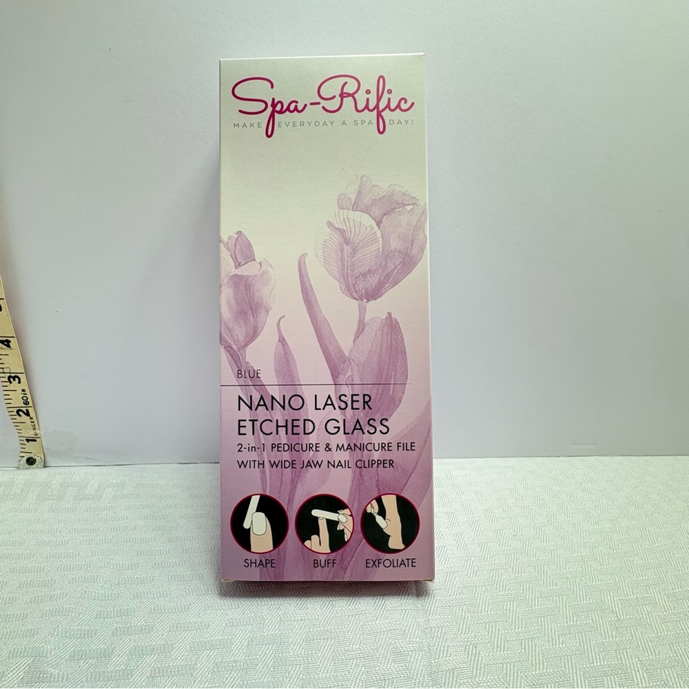 Blue Nano Laser Etched Glass Pedicure & Manicure Set
